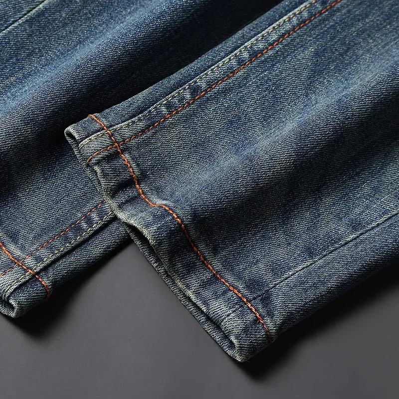 European Fashion Trendy Men Jeans High Quality Retro Blue Elastic Slim Designer Jeans Men Vintage Trousers Denim Pants Hombre