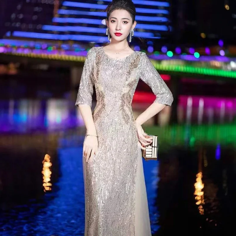 Evening Gown High-end Banquet Niche Light Luxury Host Conductor Choir Performance Costume Women's Long Dress