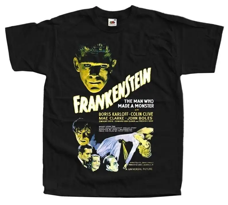 

Frankenstein V15 Horror Movie Poster T SHIRT Black all sizes S-5XL Cotton