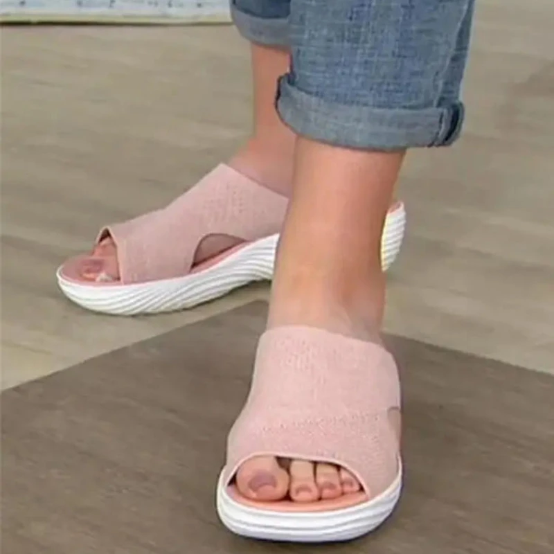 Zapatillas de playa informales para mujer, sandalias ortopédicas elásticas con punta abierta, transpirables, zapatos cruzados elásticos para exteriores