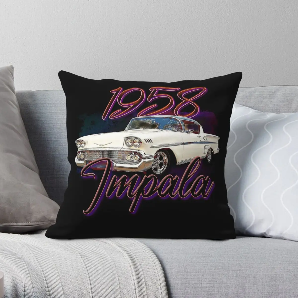 1958 Impala Square Pillowcase Polyester Linen Velvet Creative Zip Decorative Home Cushion Cover Wholesale 45x45