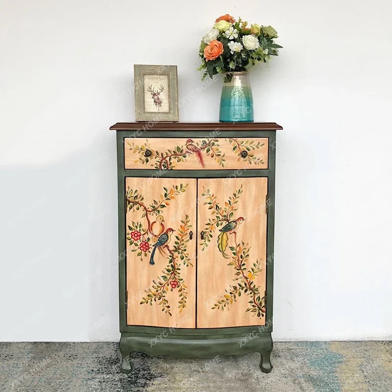XXFoyer Entrance Cabinet  Rural Retro Ultra-thin Small Shoe Cabinet Painted Furniture Living Room Storage Cabinet