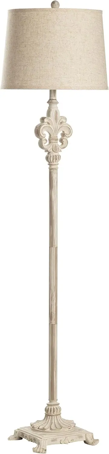 

62.5 Inch Resin Distressed White Traditional Floor Lamp with Fleur-de-lis Detail for Home Office, Living Room and Bedroom