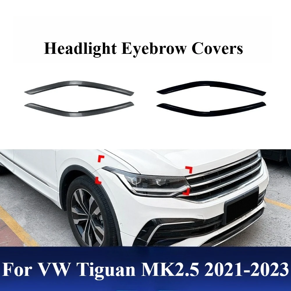 

For VW Tiguan MK2.5 2021-2023 Headlight Eyebrow Covers - Gloss Black ABS Plastic Protective Trim (1 Pair) No Tools Needed