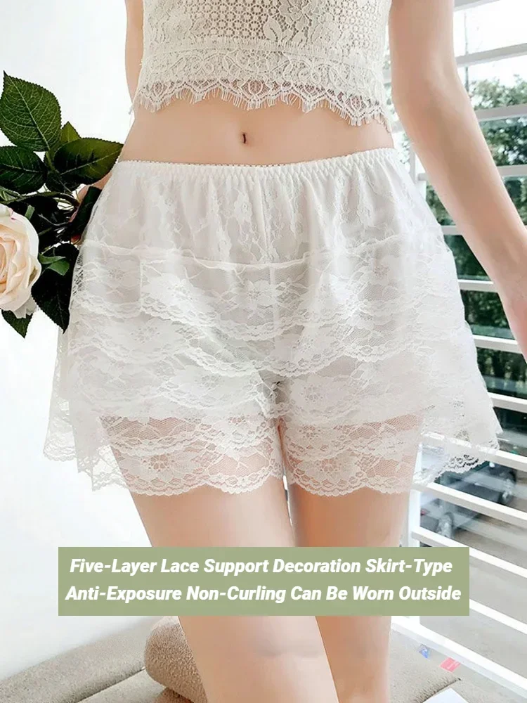 Women'S Casual Shorts Summer Korean Version Versatile Outerwear Fashion Leggings Floral Lace Safety Pants Women Petticoa Loose