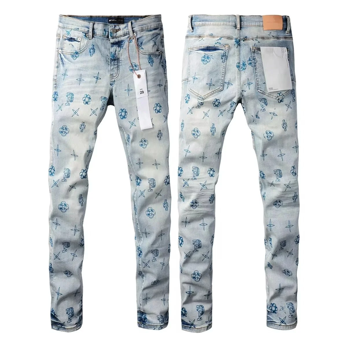 New Fashion Purples jeans man with distressed hole patches Fashion brand Repair Low Rise Skinny Denim pants big size