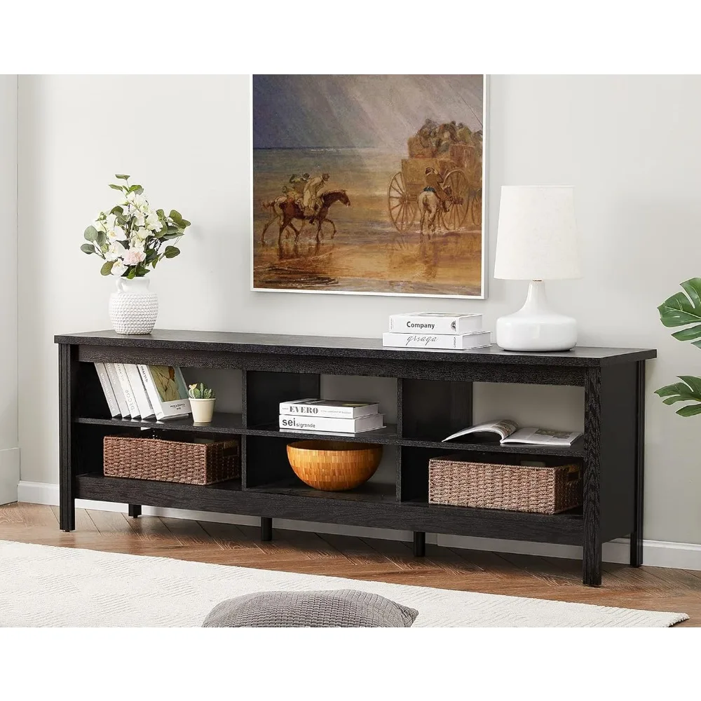 Suporte de tv de 70 polegadas para tv de 75 polegadas, centro de entretenimento com 6 prateleiras de armazenamento, armário de mesa de console de tv clássico para sala de estar