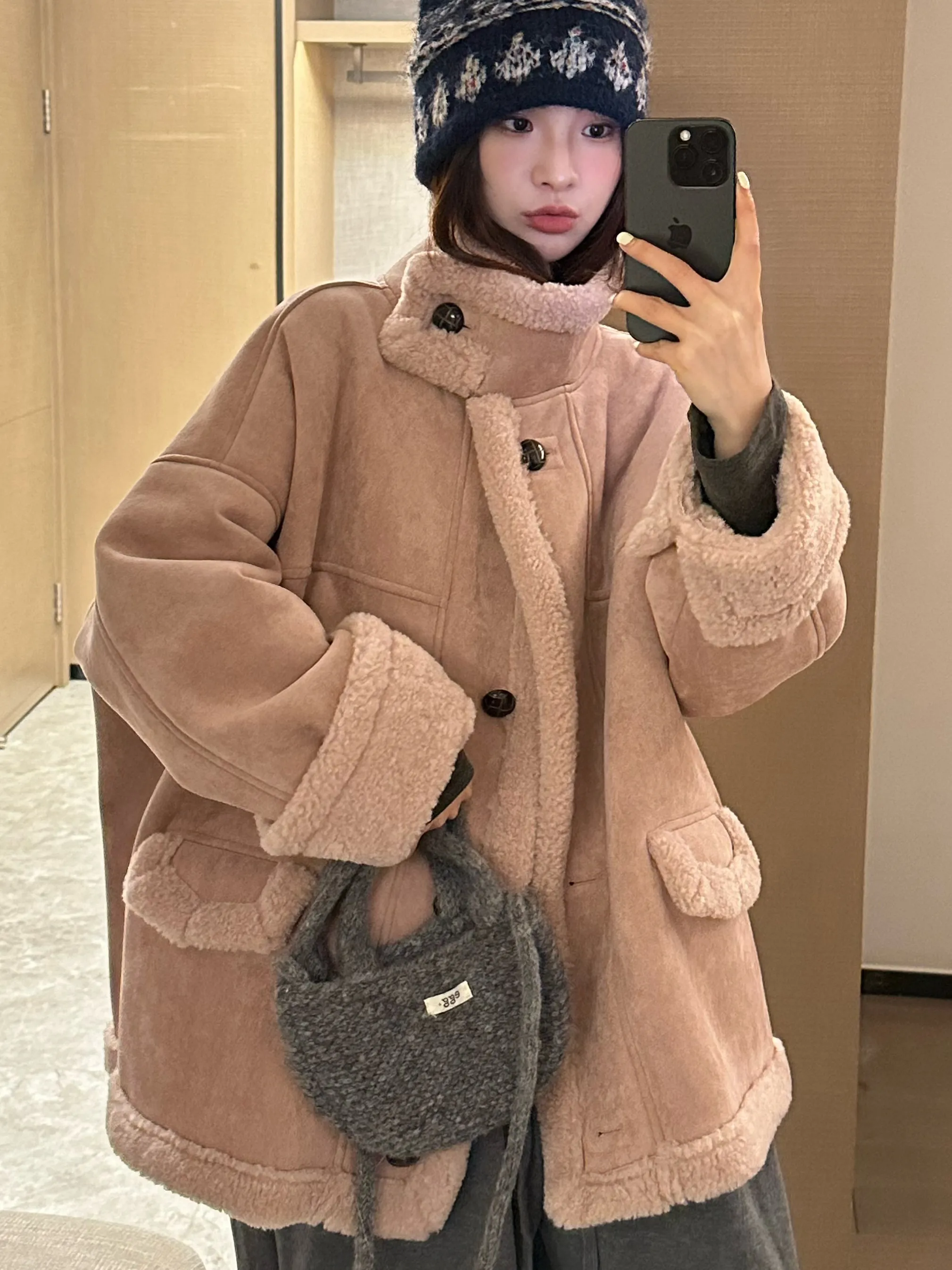 

High-End Suede Fur Coat Women's Thickened Stand Collar Retro Fashionable Winter New Style Fur Integrated Outerwear Coat