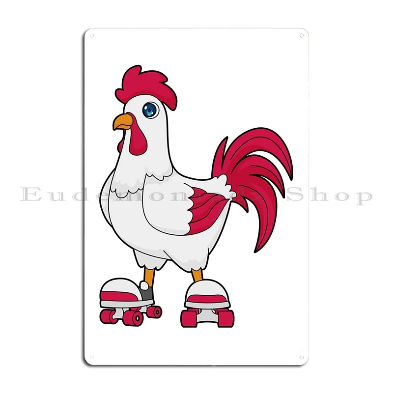 Rooster Inline Skating Metal Sign Club Wall Decor Garage Custom Plaques Tin Sign Poster