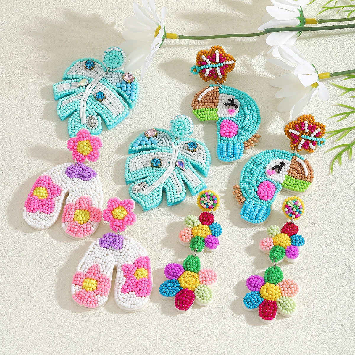 

Bohemia Handmade Rice Beads Colorful Sunflower Bird Earrings For Women Vintage Beaded Creative Jewelry Vacation Accessories