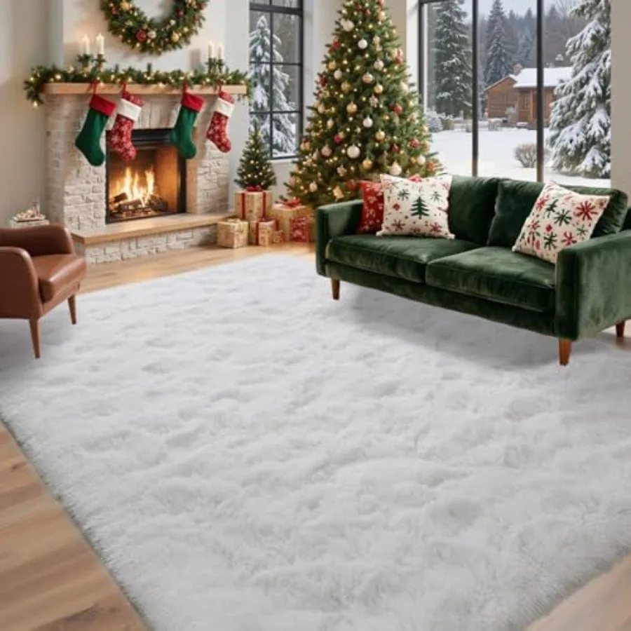 

6x9 ft White Rugs for Living Room Fluffy Bedroom Rug Non-Slip Area Rugs Shag Carpet for Nursery PlayRoom Dorm Office Indoor Mod