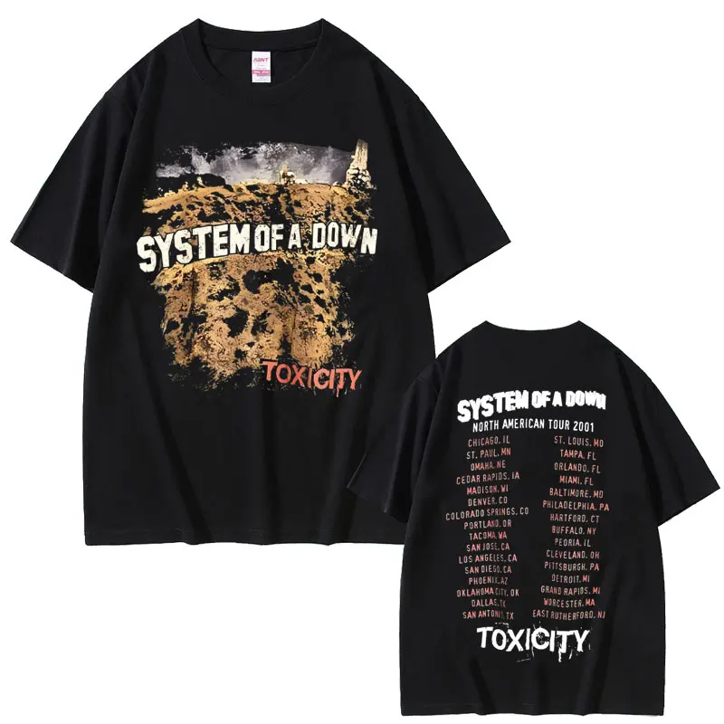 Vintage Rock Band System of A Down Toxicity Tour T Shirt Men Women Gothic Punk Rock T-shirts Men's Hip Hop Oversized T Shirts