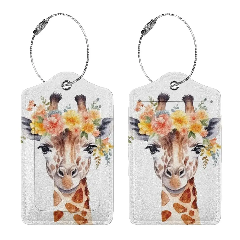 

2 шт. акварельные бирки для багажа с жирафом, идентификационные этикетки для чемоданов с защитой конфиденциальности и стальным кольцом, украшения для вечеринок Gira