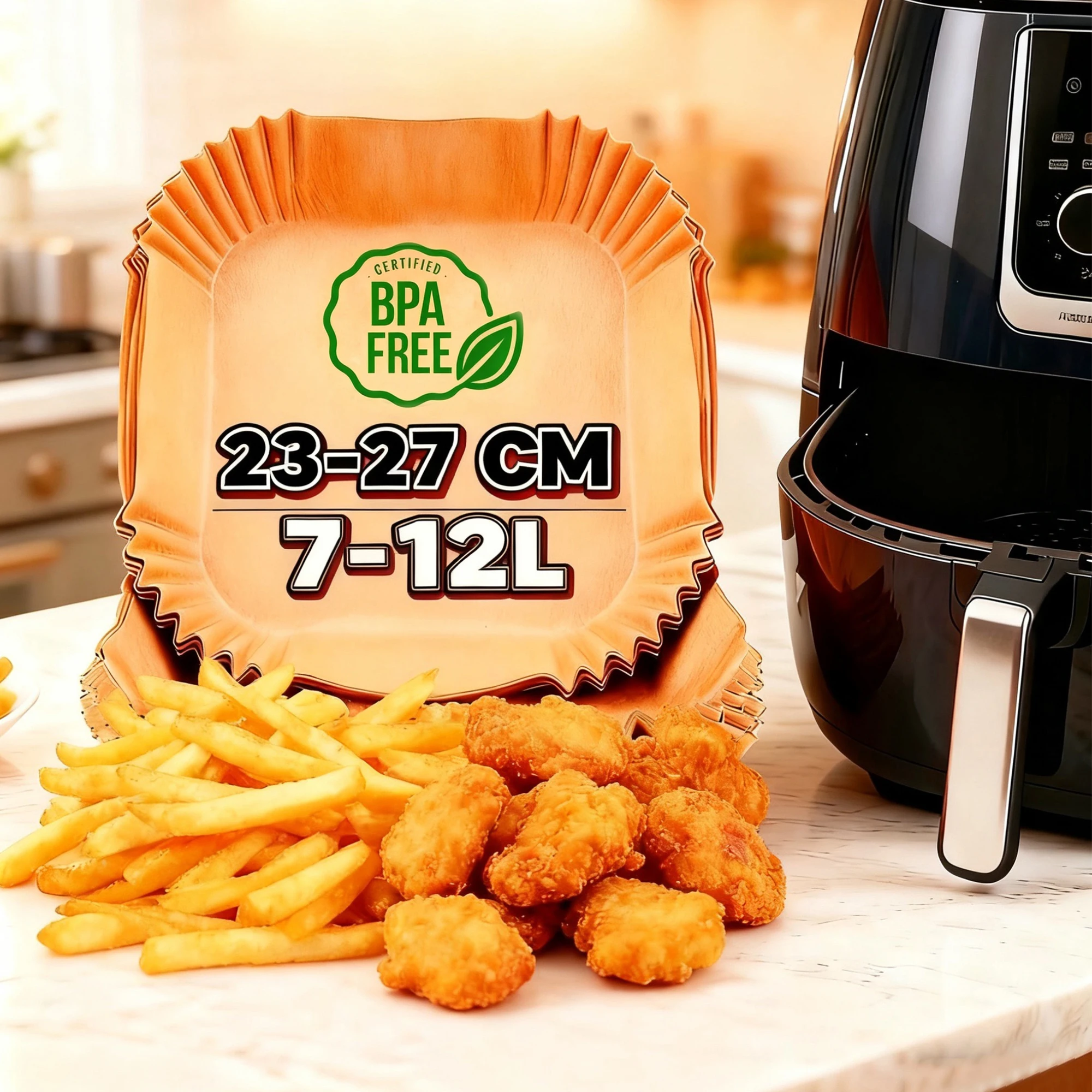

Air Fryer Baking Paper 25/50/100/150pcs for 4.5-8L/7-12L Baskets 16/20/23cm XXL Square Air Fryer Accessories for Ninja, Cosori,