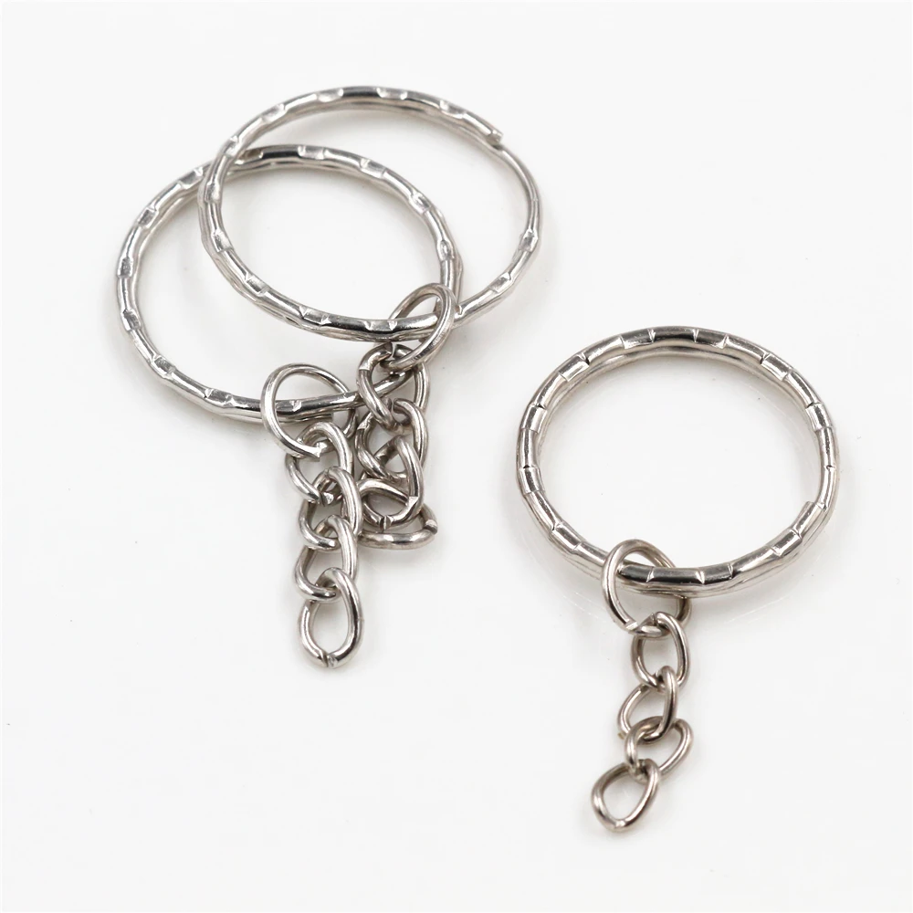 25mm 28mm 20pcs/lot Key Ring Key Chain Rhodium Colors Plated 50mm Long Round Split Keychain Keyrings Wholesale