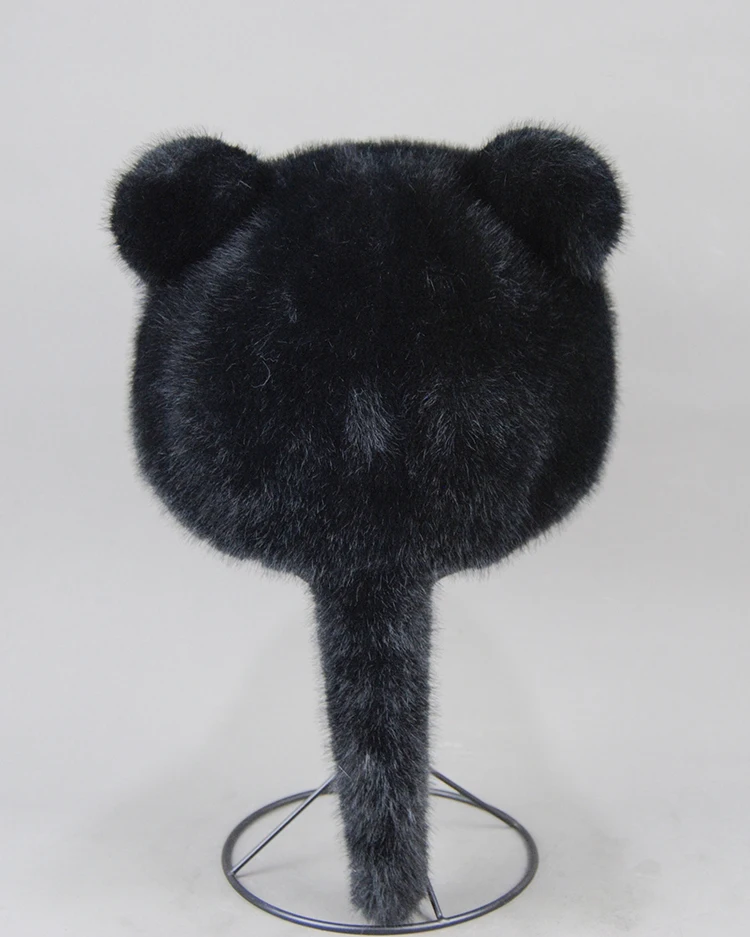 Plüschmütze für Erwachsene, Kinder und Jugendliche, für Pendler, mit Kunstfell-Schwanz, russische Wintermütze, wärmende Baseballkappe, Mützen für Damen. – Detail 8