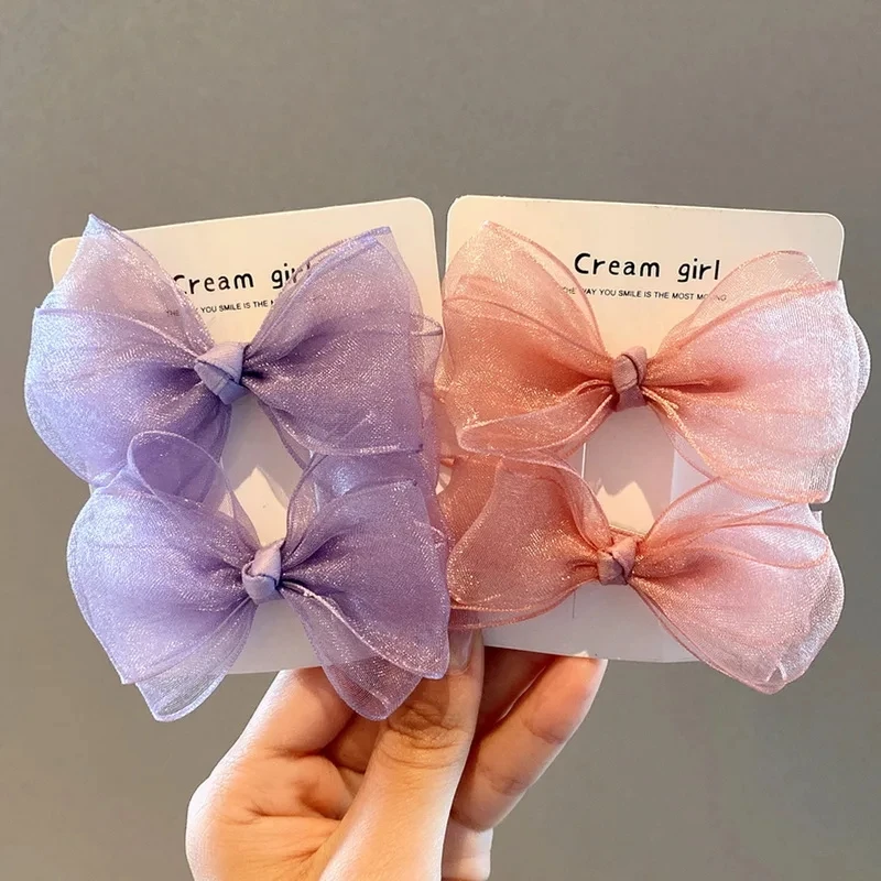 2Pcs Girls Cute Bow Mesh Hair Clip Children Temperament Ponytail Clips Hairpins Sweet Barrettes Headdress Girls Hair Accessories