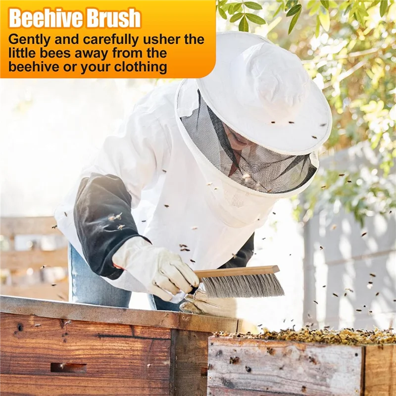 

Bee Hive Tool For Beekeeping -J Hook & Natural Horsehair Bee Brush, Beehive Brush Bee Frame Lifter And Scraper-ABQU