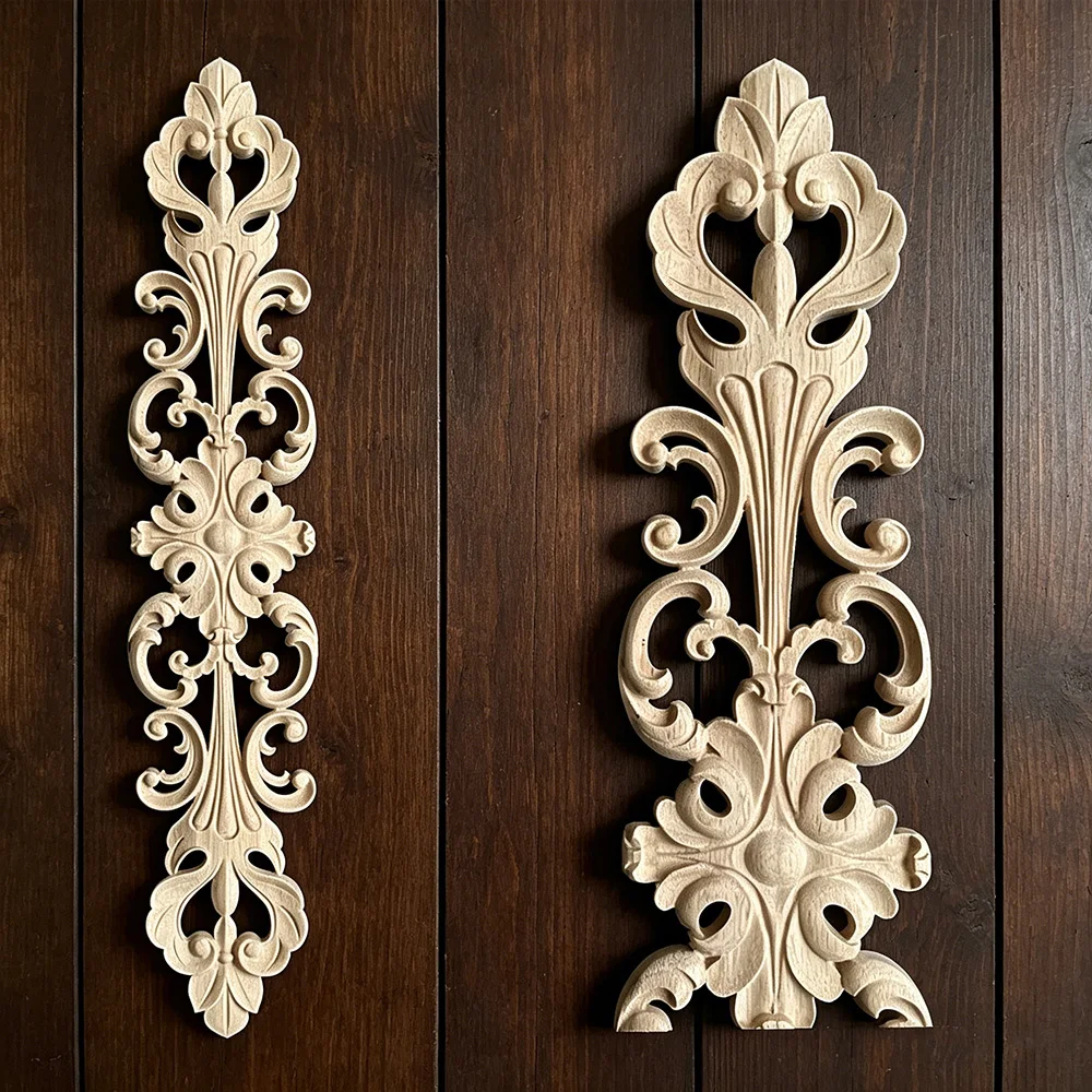 

4PCS 40cm Wood Carving Applique European Floral Pattern Patch Furniture Door Flower Background Wall Cupboard Decoration Ornament