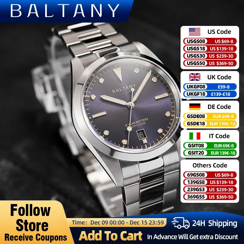 Baltany Quartz Explorer Watch 10Ys Battery Life Stainless Steel Case Super Luminous 100M Waterproof  Vintage Watches