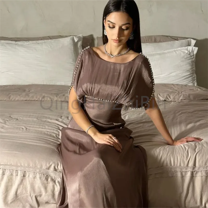 ชุดราตรีคอกลมแบบสั่งตัด ผ้ามันวาว สำหรับผู้หญิง ชุดออกงานทางการ งานพรอม ทรงเข้ารูป ยาวกรอมพื้น สำหรับโอกาสพิเศษ ปี 2025