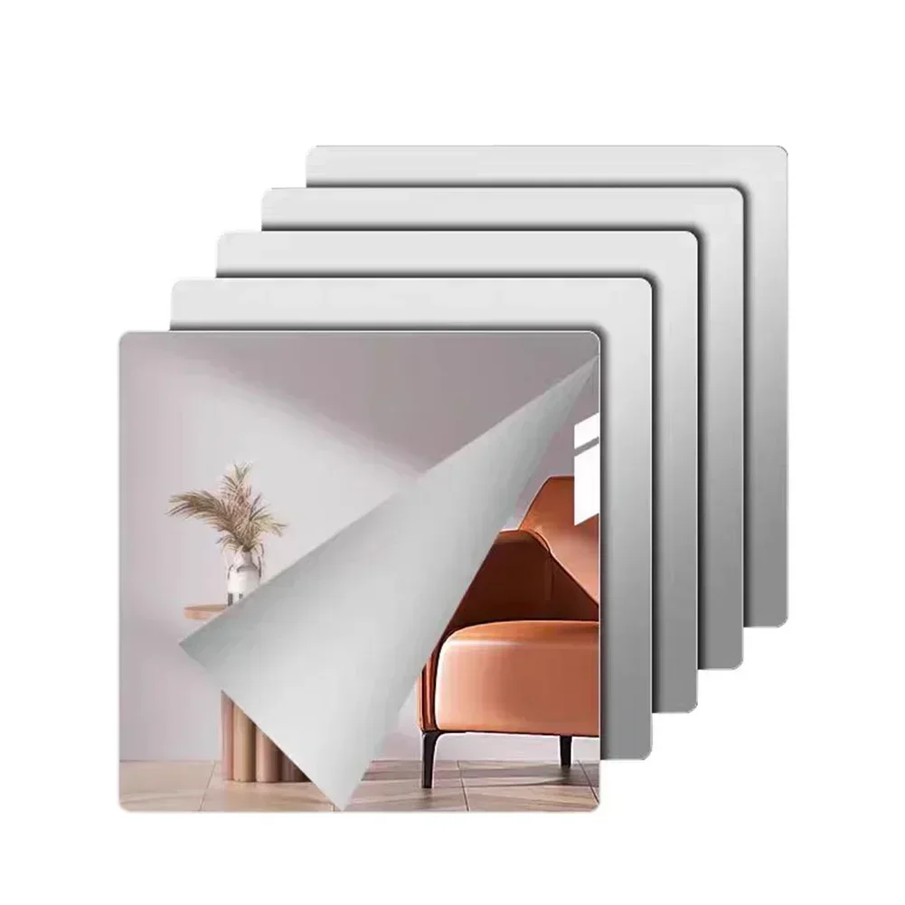 

thick acrylic mirror wall sticker shatterproof clear reflection safe rounded corners DIY for bathrooms and halls