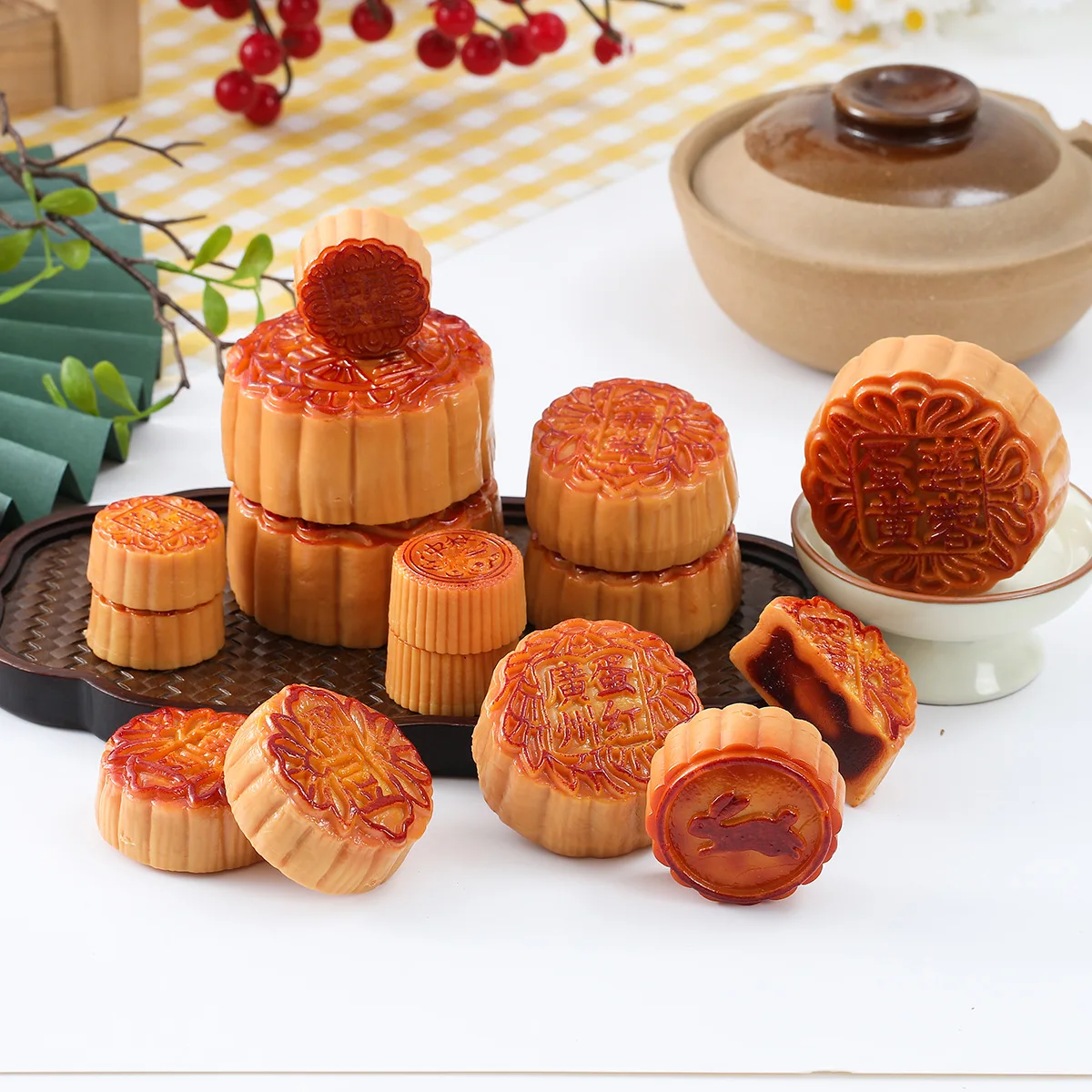 Simulation Moon Cake Model Fake Mid Autumn Festival Props Food Toys Window Decorations 2pc/lot