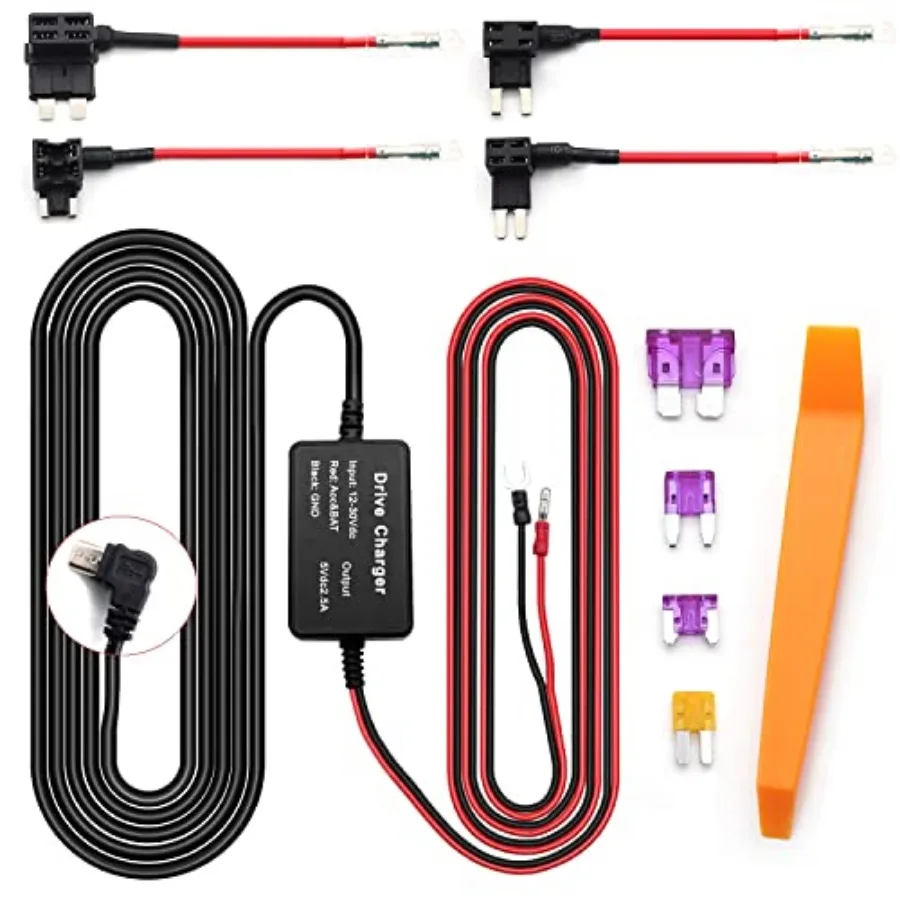 

Dash Cam Hardwire Kit12ft Hardwiring Kit Fuse for Dashcam Car Charger 12V-24V to 5V Camera Charger Power Cord with 4 Fuse Tap C