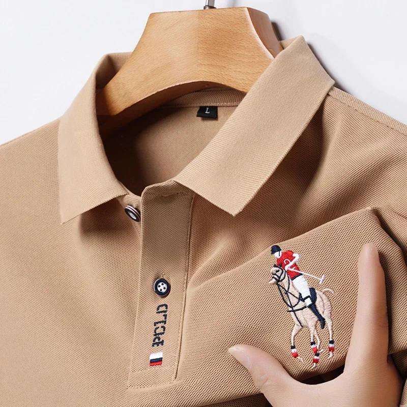 

2025 European and American men's embroidered casual and fashionable business short-sleeved POLO shirt, summer comfortable and br