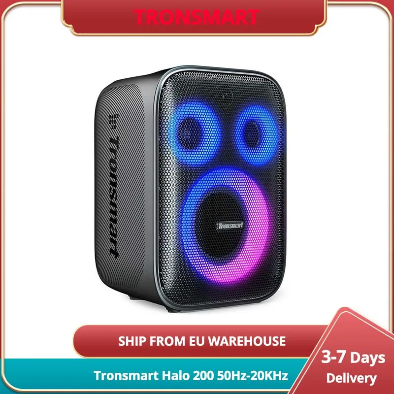 Tronsmart Halo 200 Bluetooth-Lautsprecher, 3-Wege-Soundsystem, 5 Beleuchtungsmodi, BT 5.2,50 Hz-20 kHz Frequenzbereich, AC 100 V-240 V ~ 50/60 Hz, 15000 mAh, IPX4, 120 W