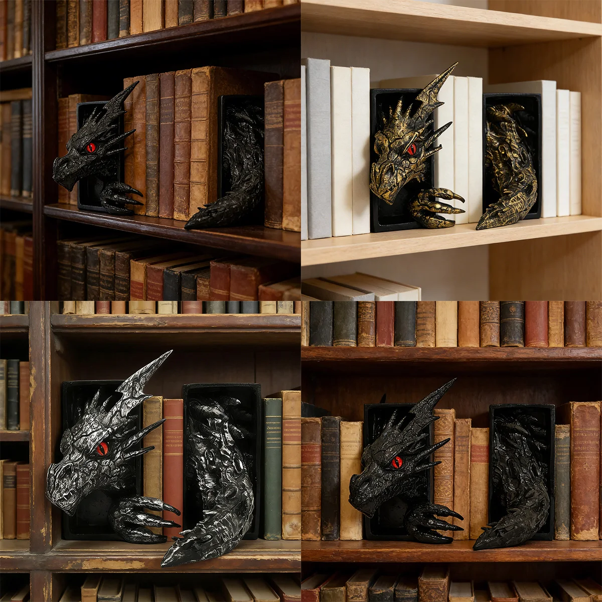 1Pc Resin Decorative Bookend, Resin Dragon Bookend, Gothic Dragon Bookend, Multiple Colors Available, Gothic Style, Creative Sculpture Ornament, Bookend.