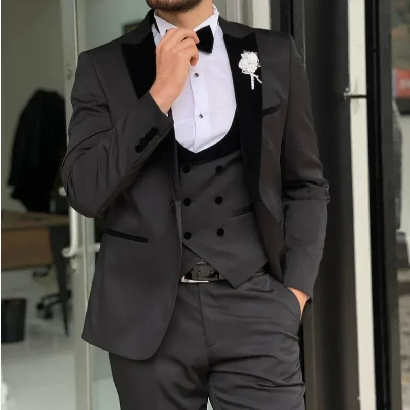 Formal Wedding Suits For Men 3 Pieces Groom Tuxedo Double Breasted Vest Made Jacket Pants Slim Fit Fashion Costume