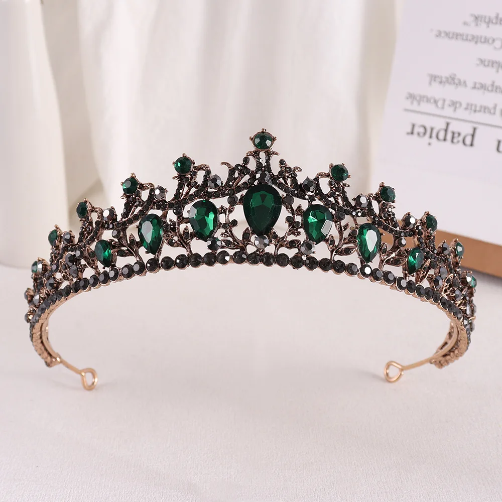 New Vintage Baroque Green Crystal Bridal Tiaras Headdress Rhinestone Pageant Diadem Party Wedding Crown Jewelry Hair Accessories