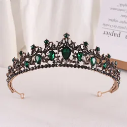 New Vintage Baroque Green Crystal Bridal Tiaras Headdress Rhinestone Pageant Diadem Party Wedding Crown Jewelry Hair Accessories