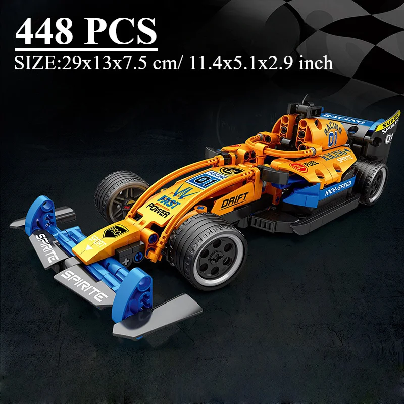 448-Piece Building Blocks Set for Famous Super Racing Vehicle Model, Pull-Back Functionality, Construction Toy for Boys