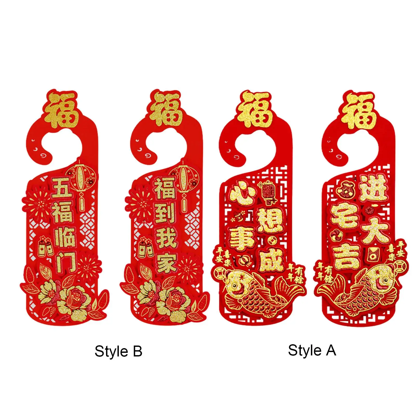 Chinese New Year Decoration Blessing Words Door Hanger Door Knob Ornament for Front Door Celebration Bedroom Holiday Entryway