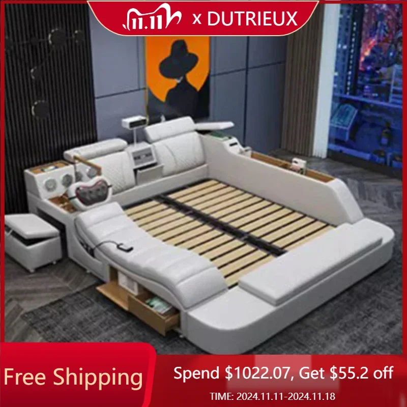 

High End Luxury Double Bed frame Storage Master Modular Modern Twin Bed Frame White Multifunctional Cama Box Casal Furniture