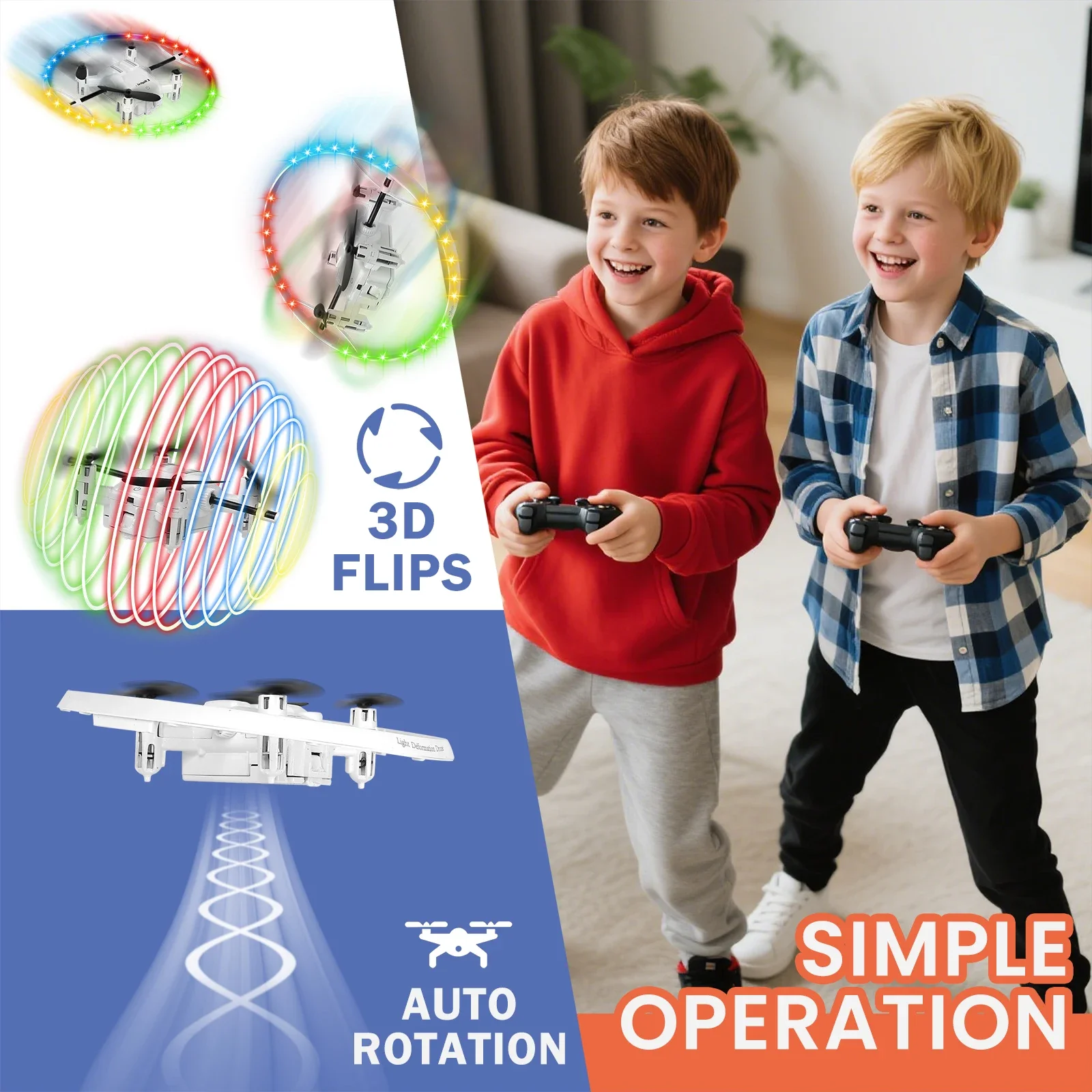Drone telecomandato 1 chiave di ritorno con luce a LED rotazione di 360 gradi 2.4G Dron elettrico Quadcopter giocattoli regali per 14+ bambini