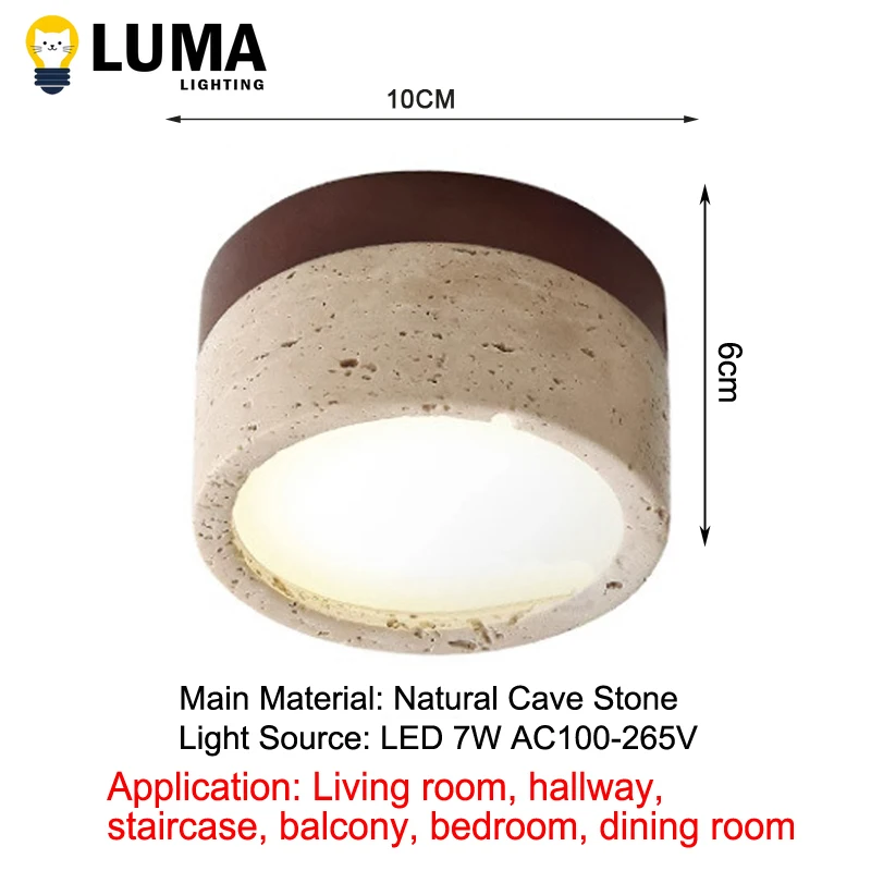 اليابانية وابي سابي الأصفر الترافرتين LED ضوء السقف ، كهف حجر مصباح السقف للممر الممر مرحاض غرفة نوم ديكور المنزل