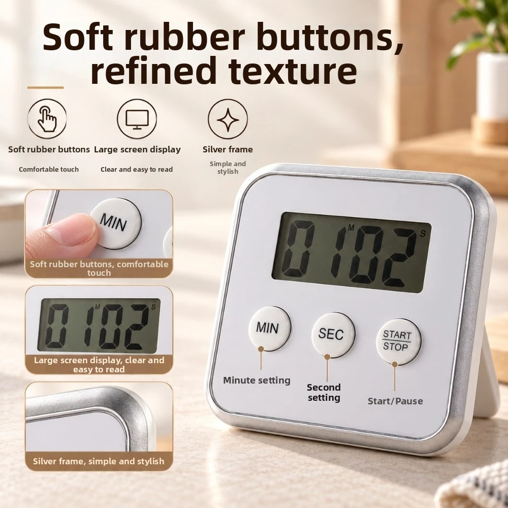 Large LCD Display Digital Kitchen Timer Magnetic Mount Ultra-Thin Digital Mini Timer Loud Alarm Accurate Electronic Timer