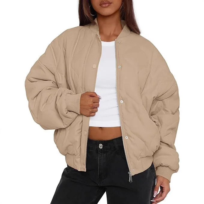 

Новые зимние модные женские однотонные повседневные модные простые базовые свободные стеганые пальто с длинными рукавами, женская одежда, парки, топы