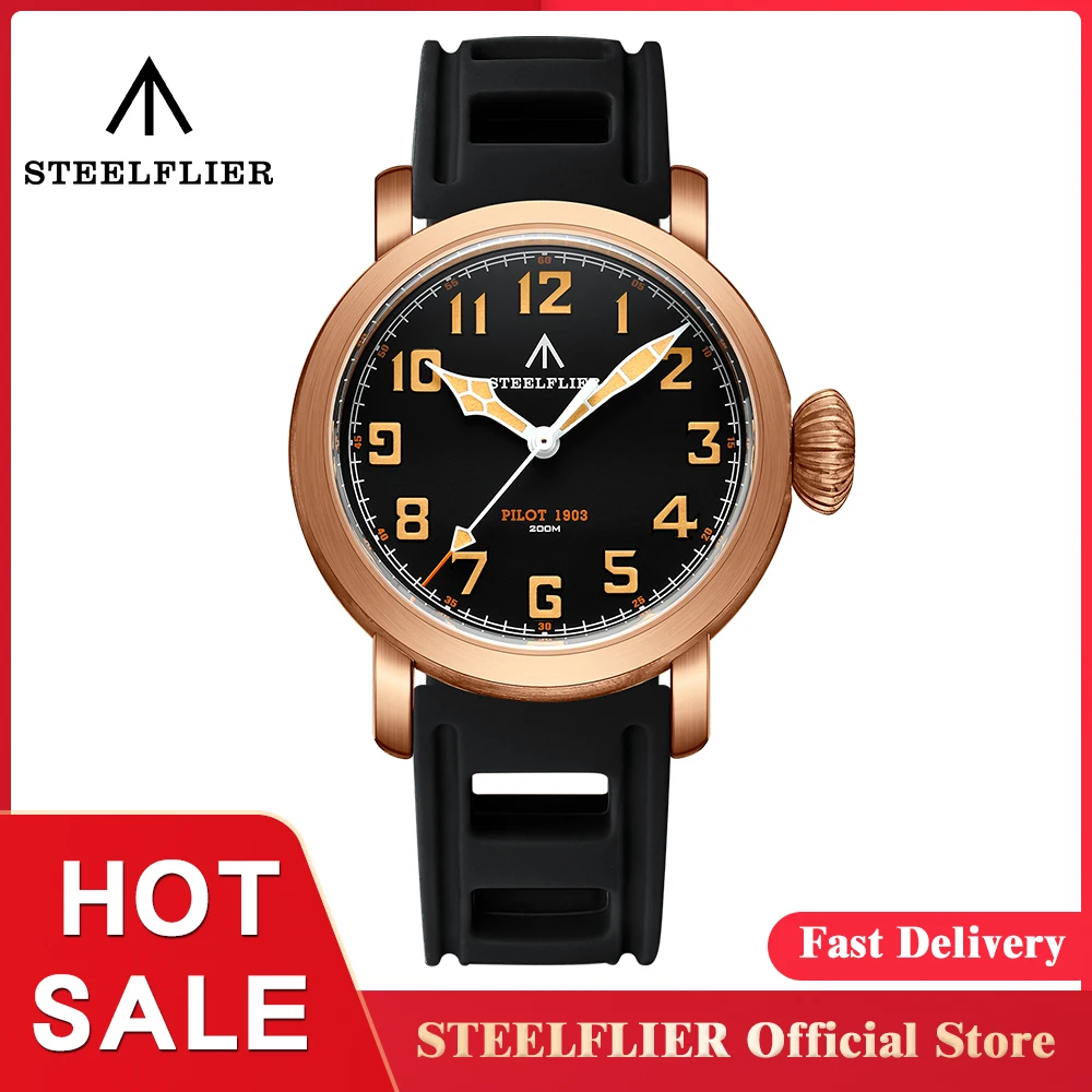 

STEELFLIER Official SF747S Bronze Quartz Watch VH31 Mute Movement Onion Crown Swiss Luminous 20Bar Waterproof Luxury Wristwatch