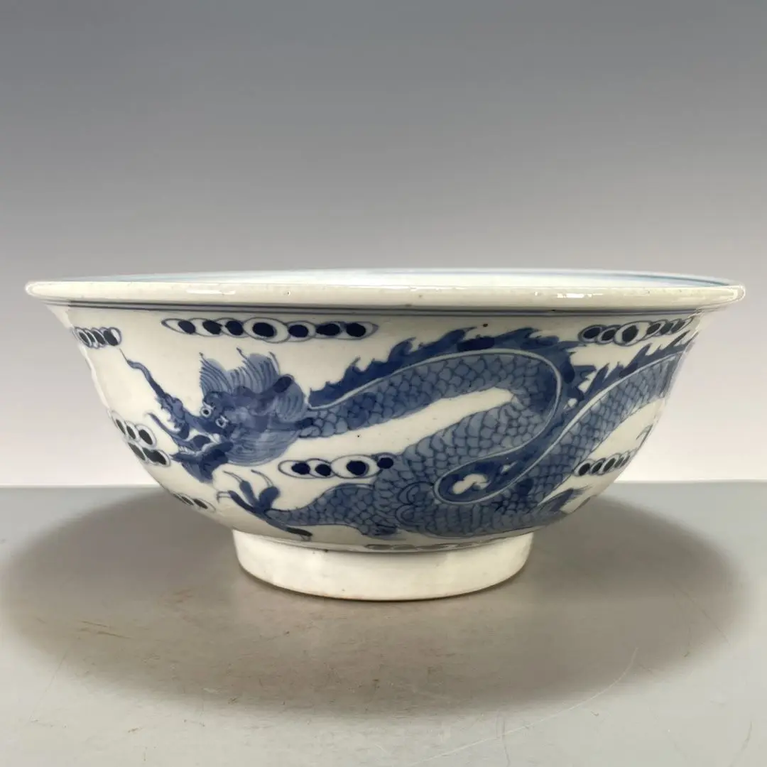 Hand Painted Underglaze Blue Dragon Phoenix Pattern Large Porcelain Bowl Chinese Collectible Cultural Play Ceramic Sea Bowl