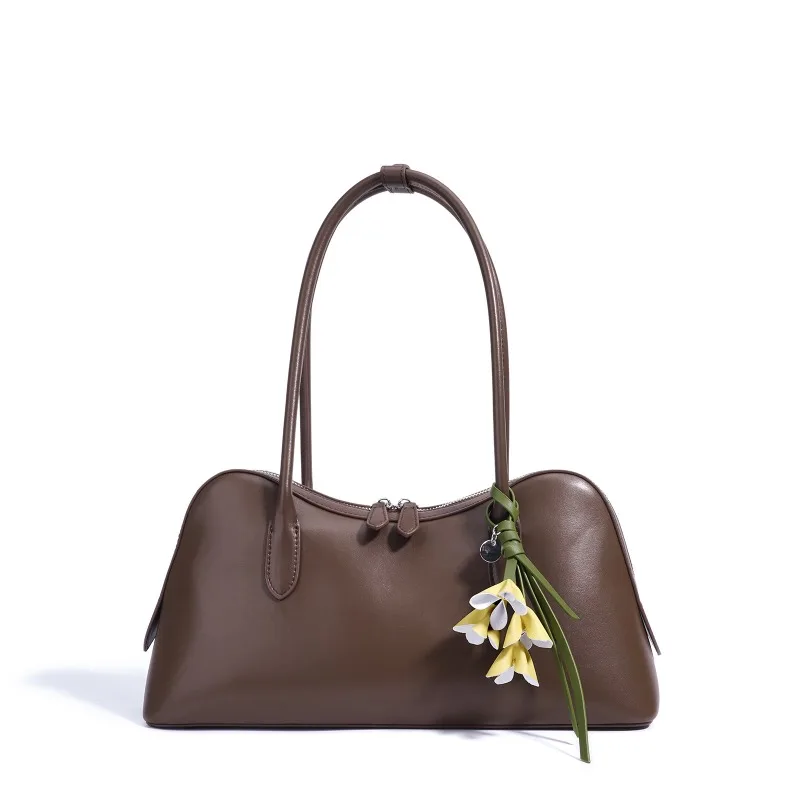 

2025 New minimalist separate leather shoulder bag large capacity tote bag for work commute leisure satchel Bag flower bud charm