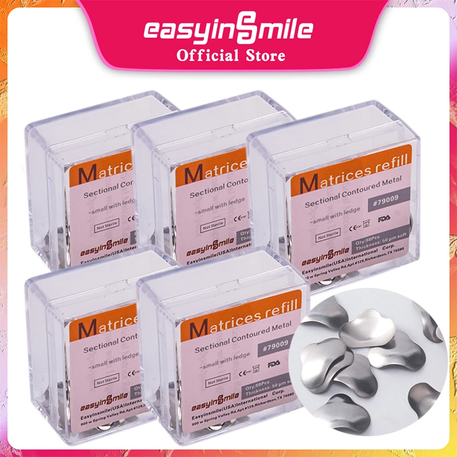 

5Box(50 Pcs/Box) Dental Sectional Contoured Matrices Refill Matrix Band Wedges Metal Stainless Steel High Quality