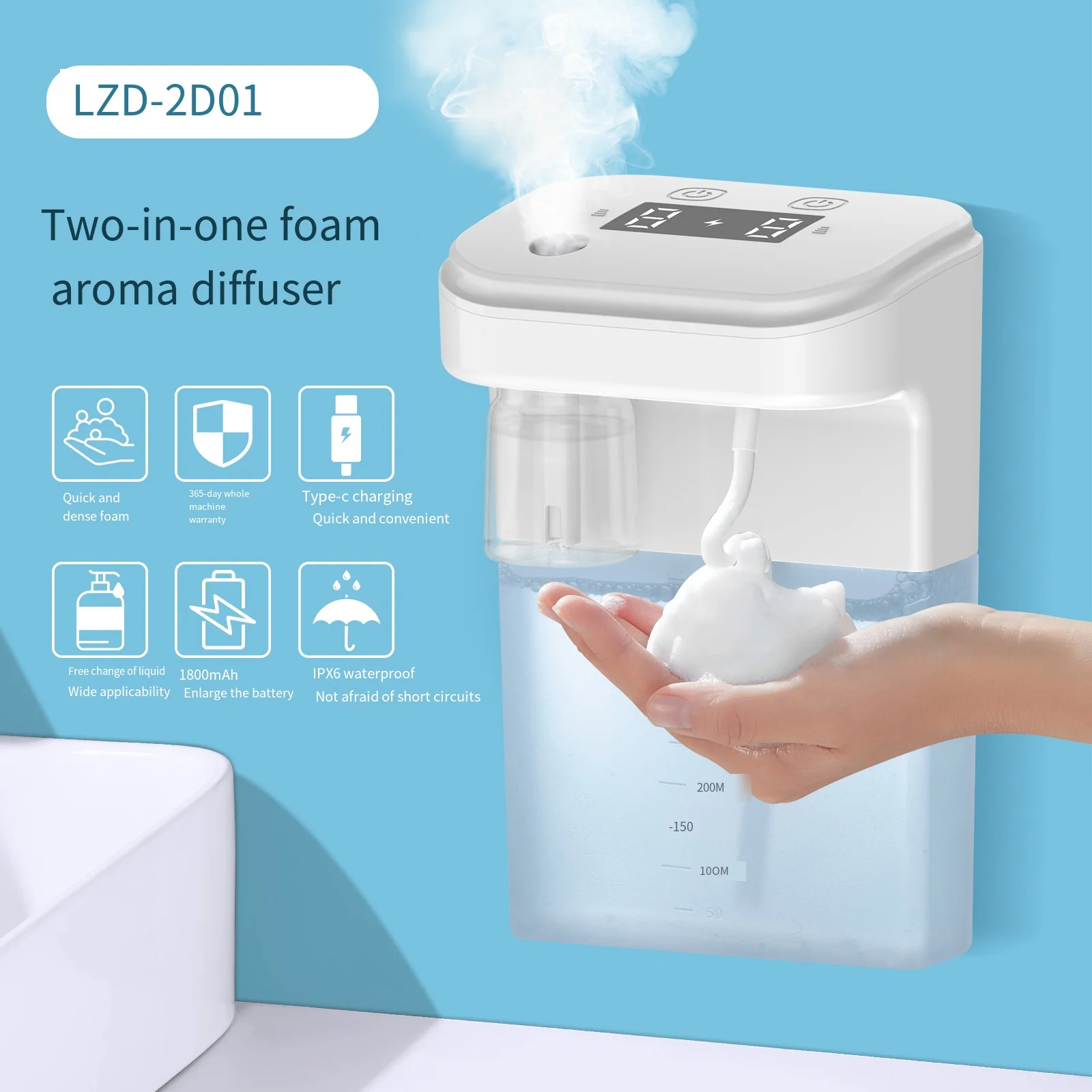 Automatic Foam Soap Dispenser with Aromatherapy 2-in-1 Infrared Induction Hand Sanitizer Fragrance Diffuser for Kitchen Bathroom