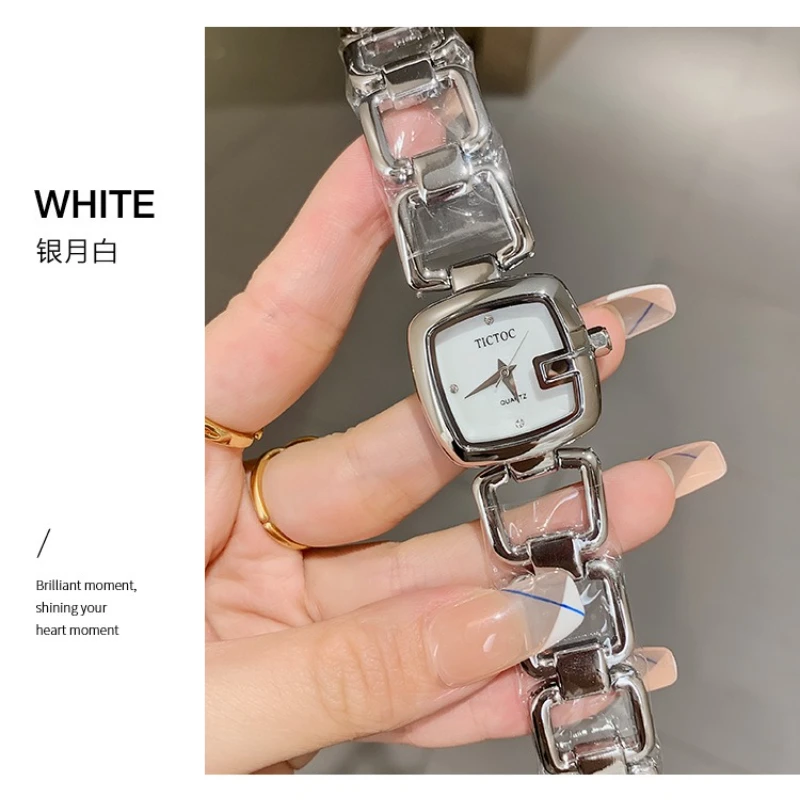Ladies Steel Watch Waterproof Quartz Movement Fashion Jewelry Clasp Retro Square Dial Womens Timepiece