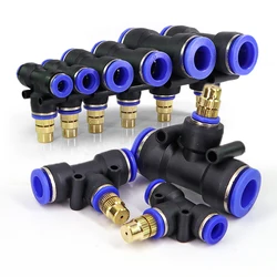 Brass Misting Nozzle with Tee Adapter Adjustable Atomizer Sprayer Outdoor Garden Irrigation Watering 6/8/10/12/14/16mm PE Tubing