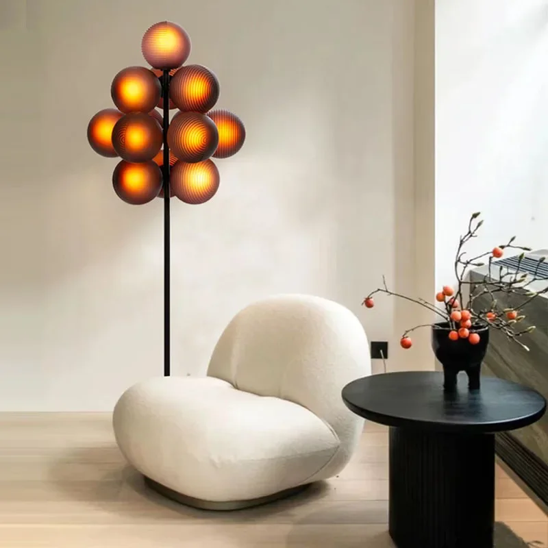 Led Modern Floor Lamp with Grape Glass Lampshade for Living Room Home Decorations Floor Light Bedroom Creative Designer Lighting