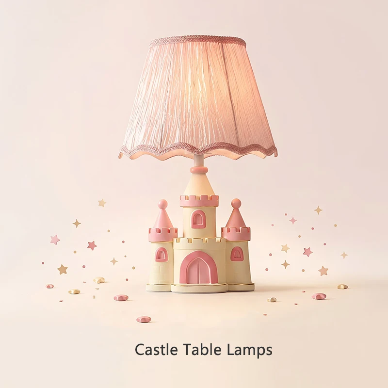 Korean Princess Room Castle Table Lamp White Pink Fabric Sconces E27 LED Kids Baby Bedroom Bedside Table Light Pink Night Lamps